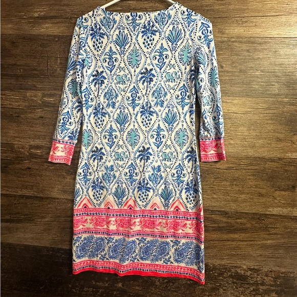 Lilly Pulitzer Blue and Pink Sheath Dress with 3/4 Sleeves - Picture 3 of 10